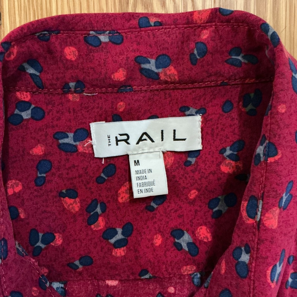 The Rail Mens Rayon Shirt Medium Burgundy Abstract Print Short Sleeve Button Up - Picture 3 of 6